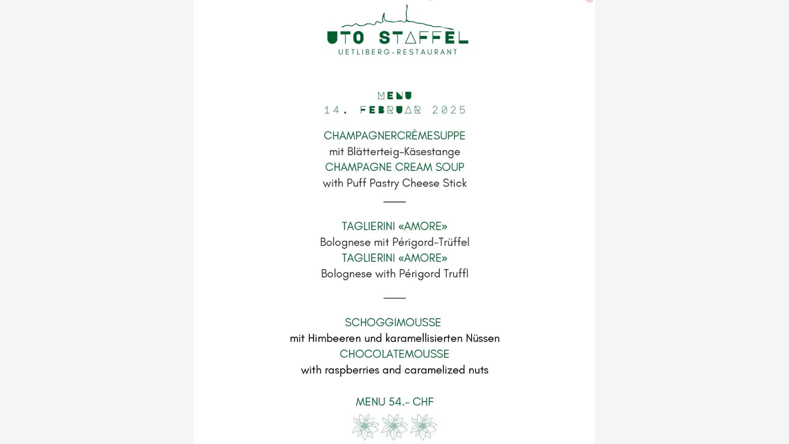Valentinstag Menu