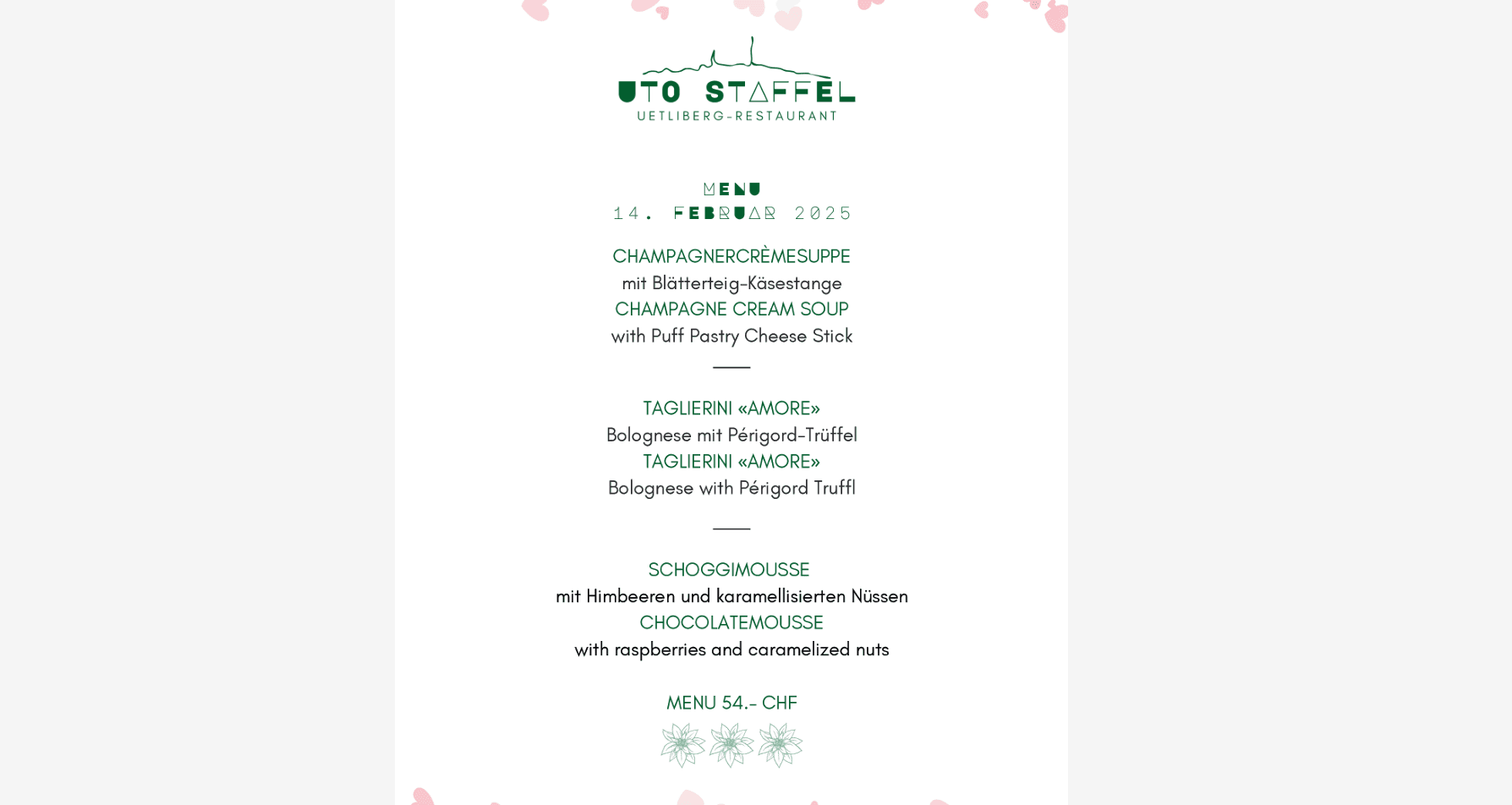 Valentine's Day Menu
